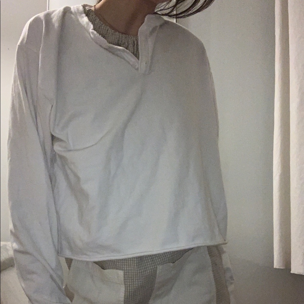 White Long Sleeve Button Tee